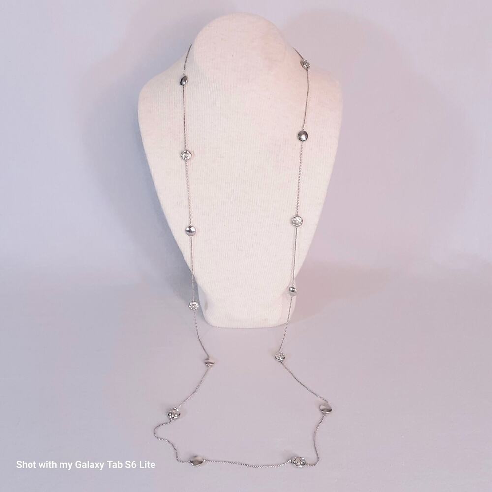 💎Barely There Silver Tone Station Opera Necklace Chain Belt